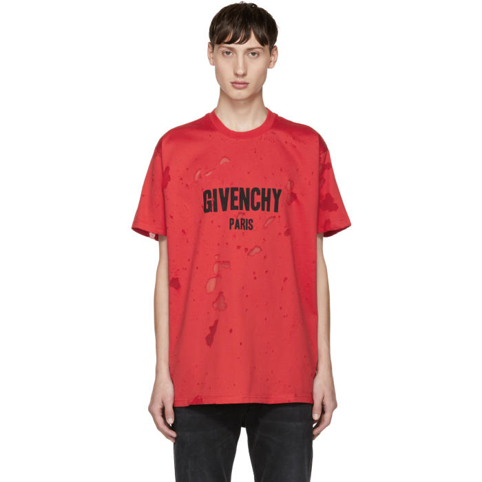 givenchy red sweater distressed