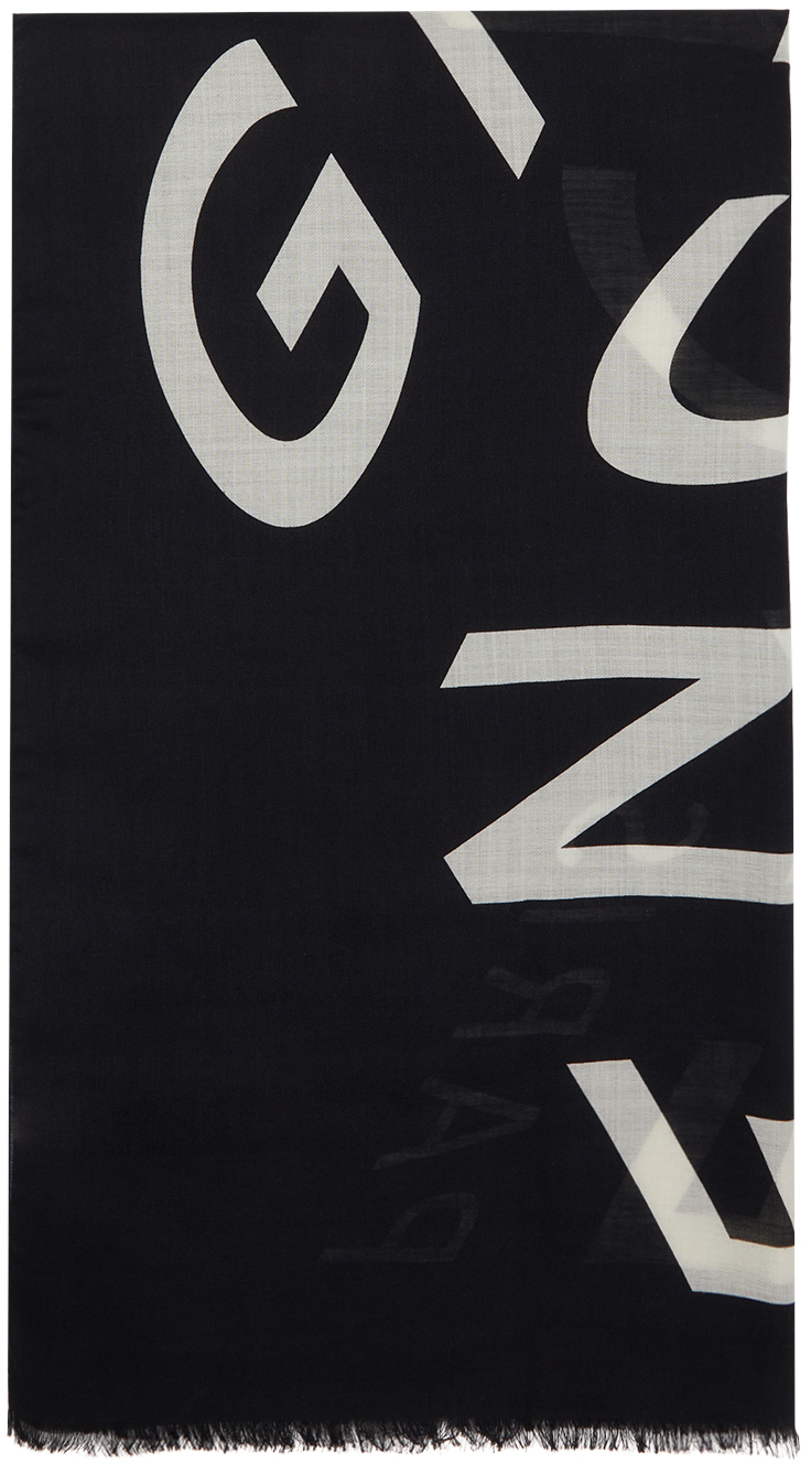 Givenchy Black Silk Chevron Logo Scarf Givenchy