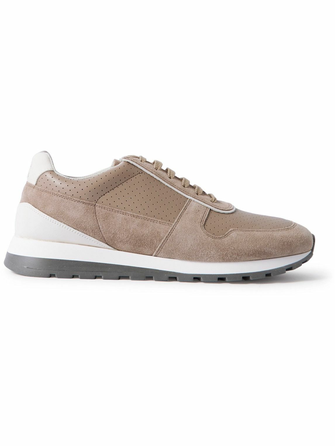 Brunello Cucinelli - Perforated Leather and Suede Sneakers - Neutrals ...