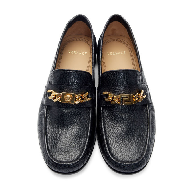 versace black leather medusa chain loafers