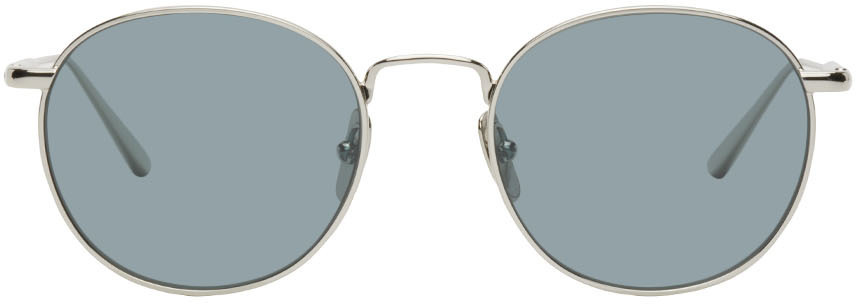 Chimi Silver & Blue Steel Round Sunglasses