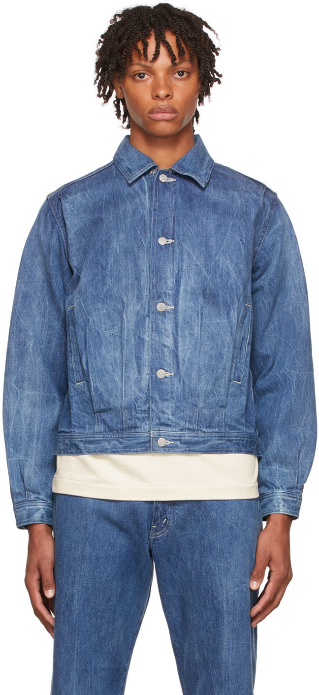 AURALEE Blue Denim Bleached Light Blouson Shirt Auralee