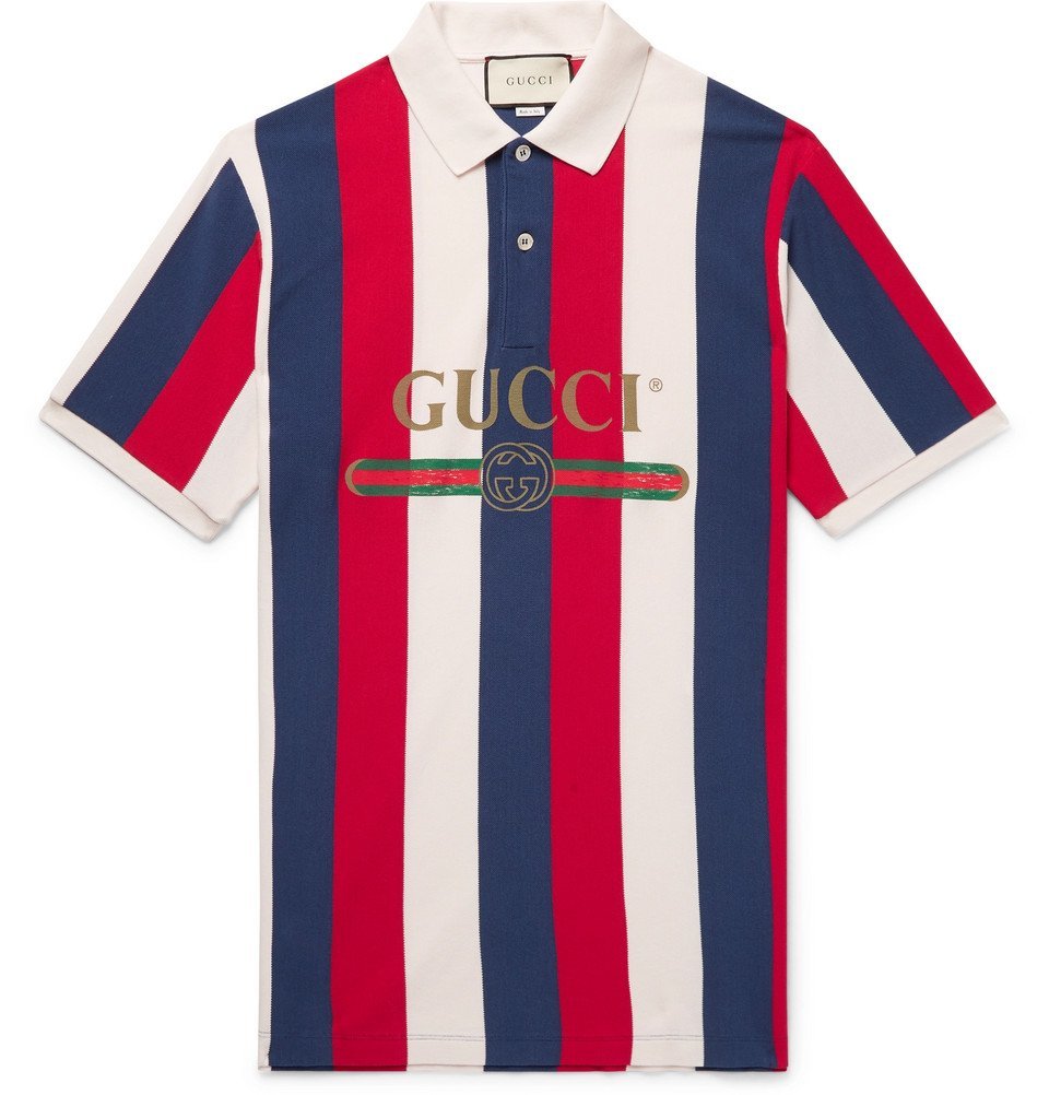 Gucci - Logo-Print Striped Cotton-Piqué Polo Shirt - Men - Multi Gucci