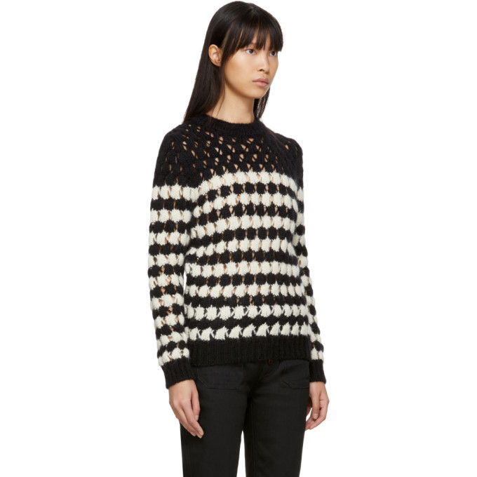 White Crochet Knit Sweater Saint Laurent