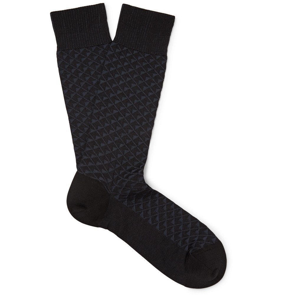 Ermenegildo Zegna - Textured Stretch Cotton-Blend Jacquard Socks - Navy ...