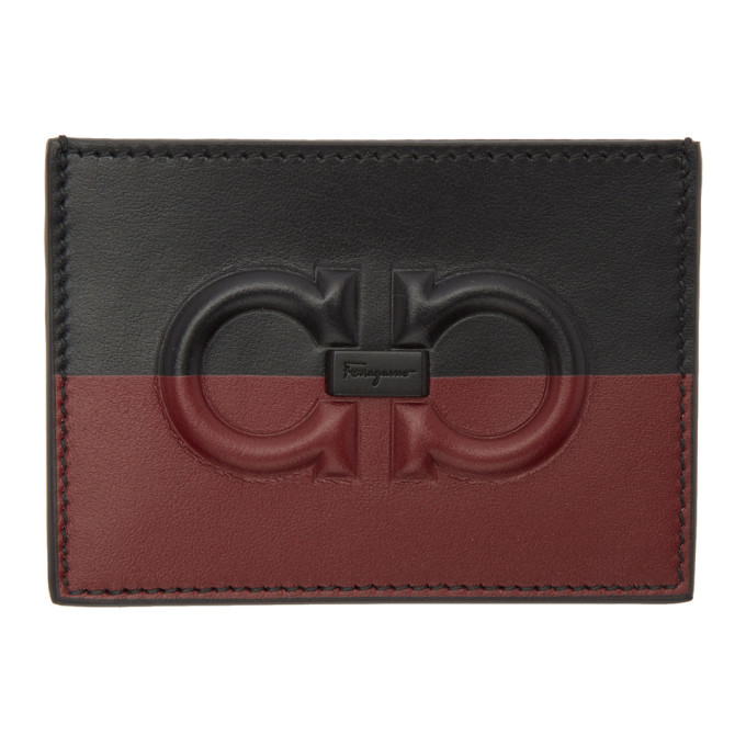 Salvatore Ferragamo Black And Red Two Tone Logo Card Holder Salvatore Ferragamo