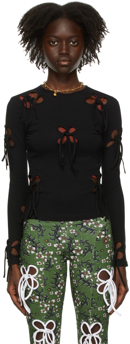 Black Flower Petal Long Sleeve T-Shirt 