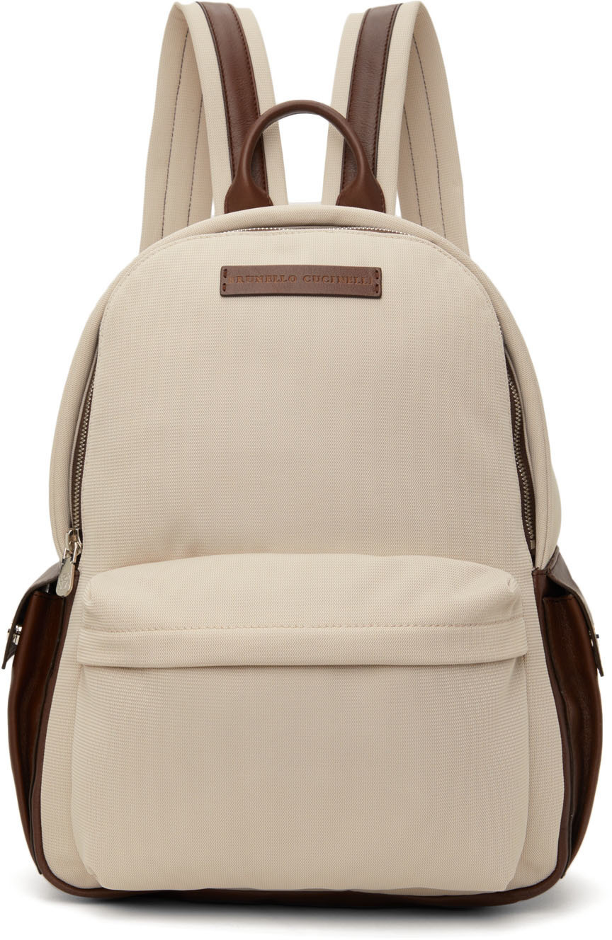 Brunello Cucinelli Beige & Brown Nylon Backpack Brunello Cucinelli