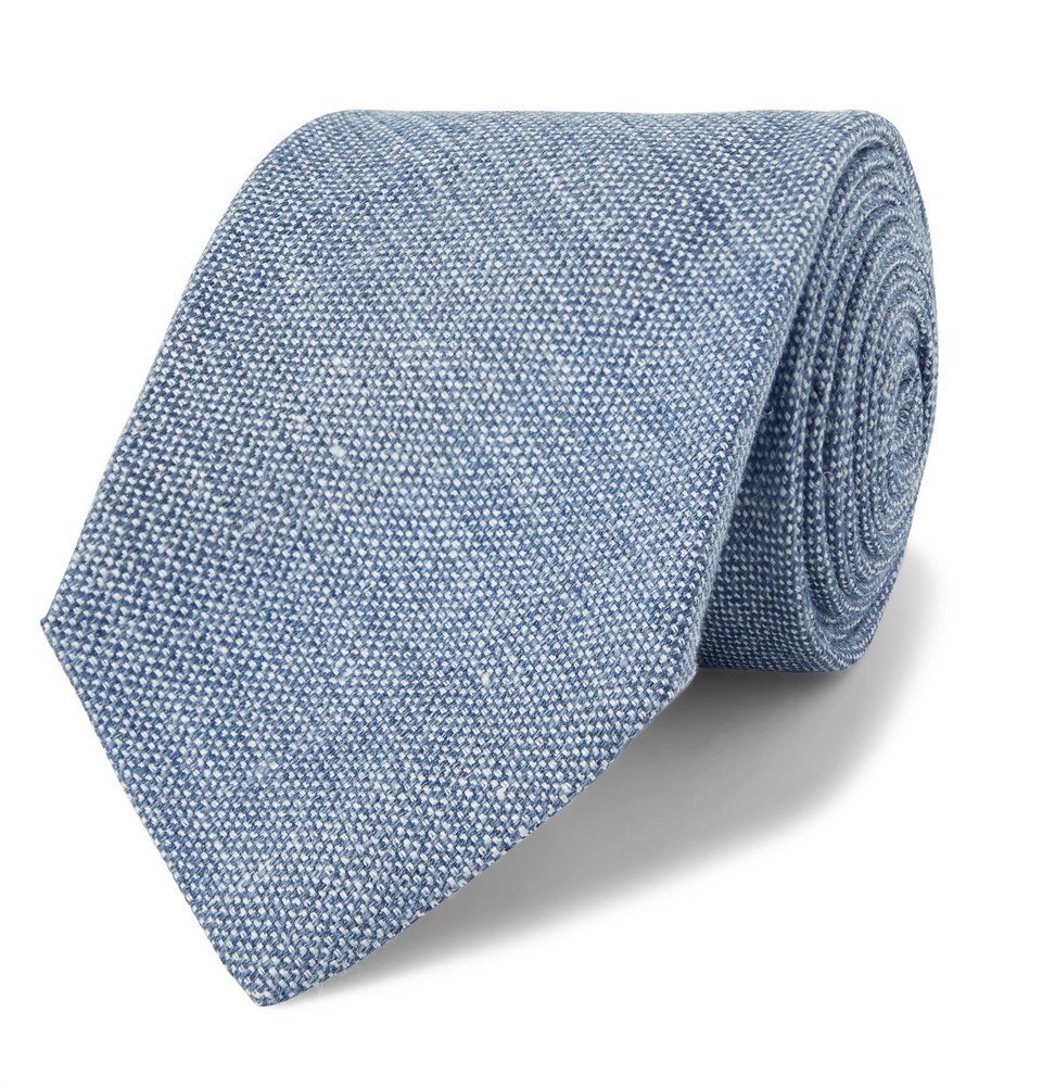 Kingsman - Drake's 8cm Slub Linen and Silk-Blend Tie - Light blue Kingsman