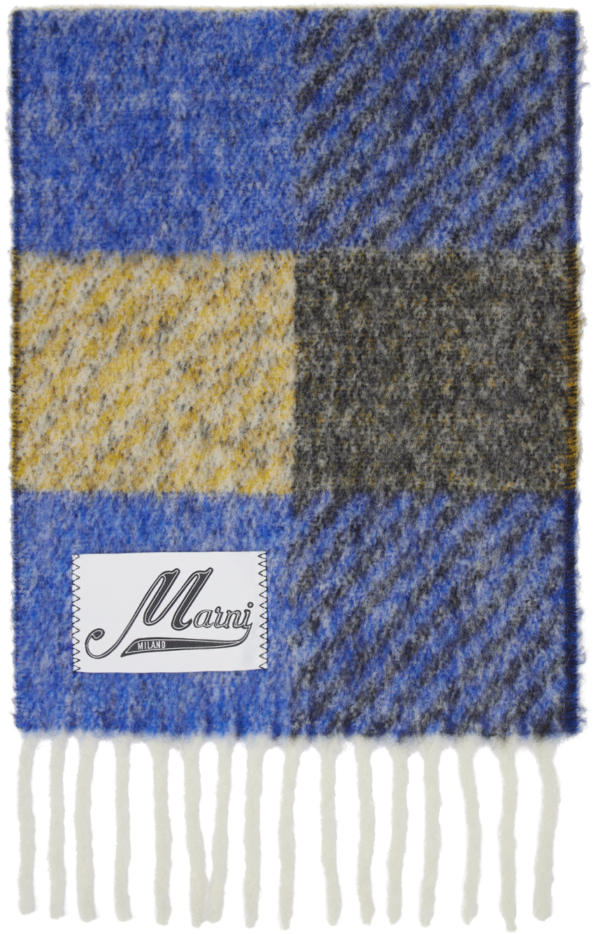 Marni Blue & Yellow Check Scarf Marni