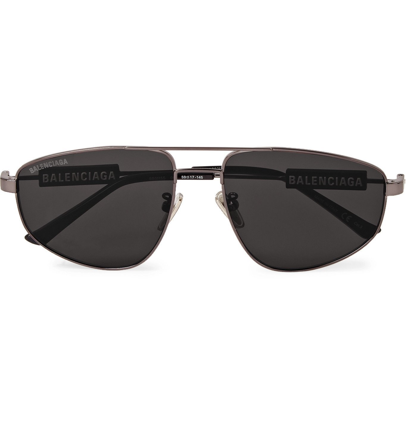 Balenciaga AviatorStyle LogoDetailed GunmetalTone Sunglasses