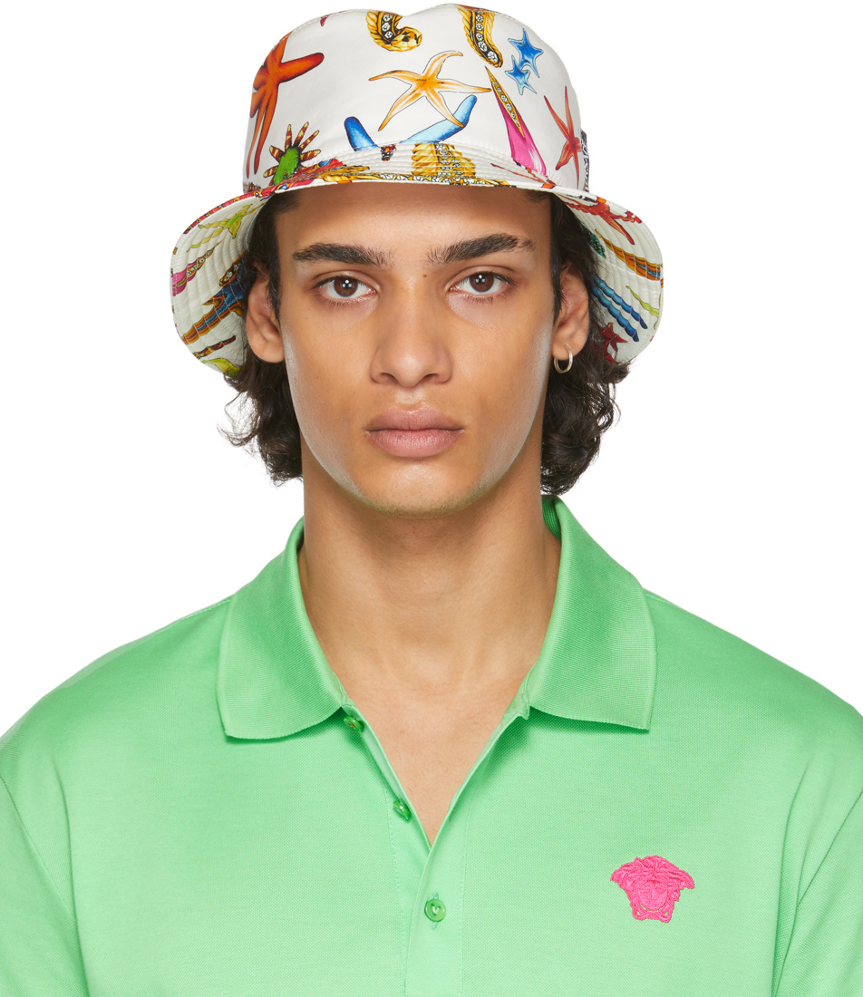 Versace White Trésor de la Mer Bucket Hat Versace