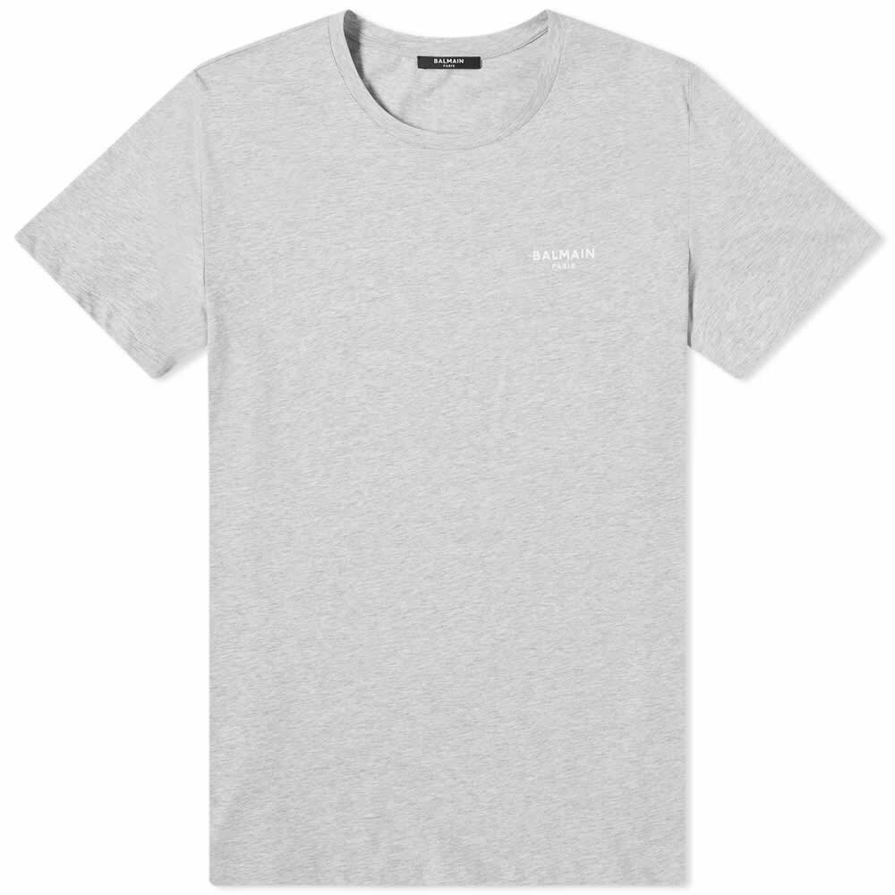 Photo: Balmain Men's Eco Small Logo Printed T-Shirt in Grey/White