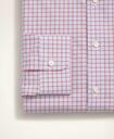 Brooks Brothers Men's Stretch Milano Slim-Fit Dress Shirt, Non-Iron Poplin Button-Down Collar Grid Check | Light/Blue/Red