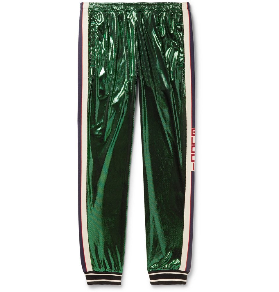 Gucci - Tapered Webbing-Trimmed Coated-Jersey Track Pants - Men 