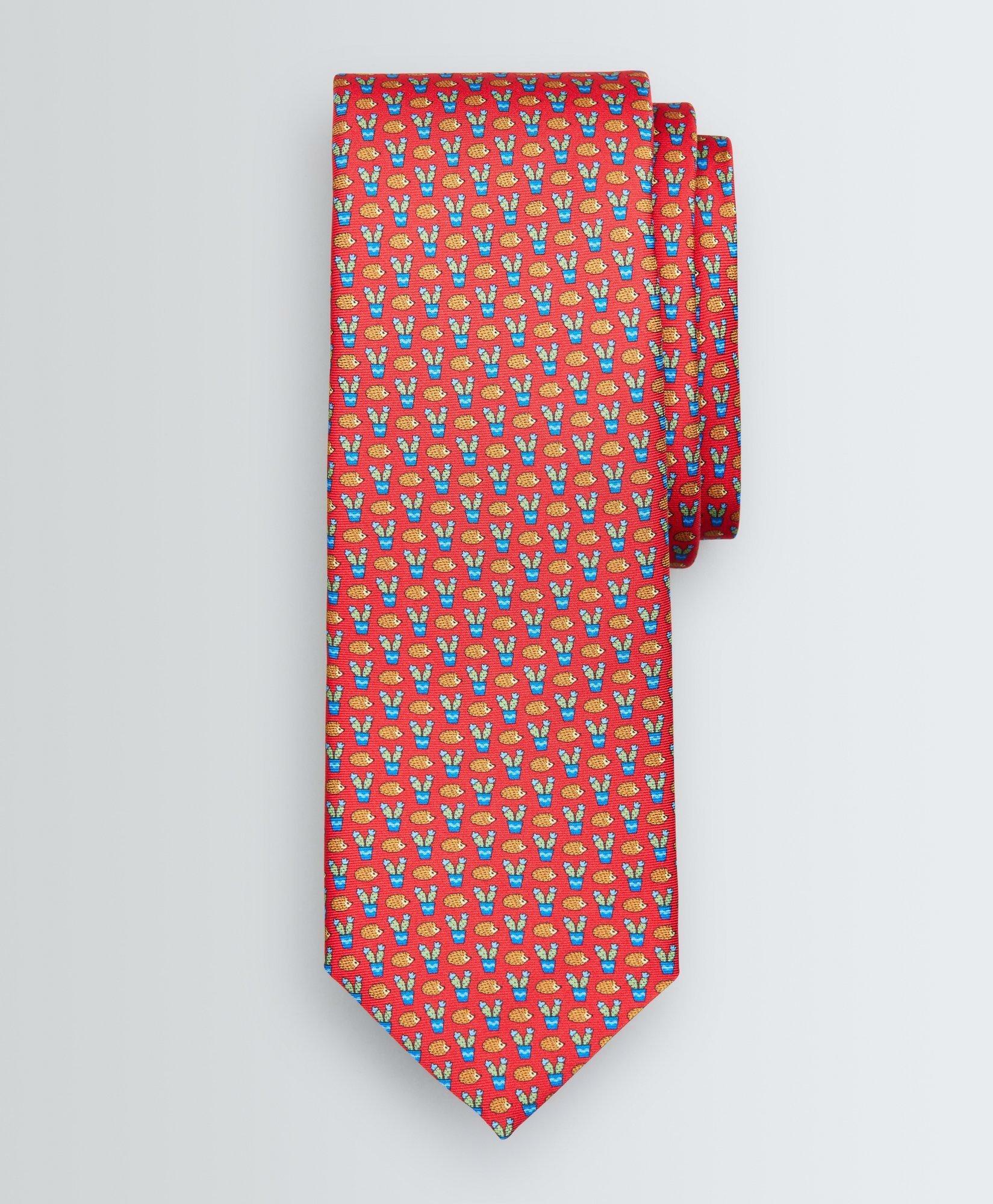 Brooks Brothers Men's Hedgehog and Cactus Motif Tie | Red