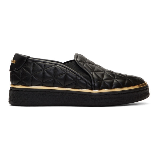 Balmain Black Quilted Slip-On Sneakers 