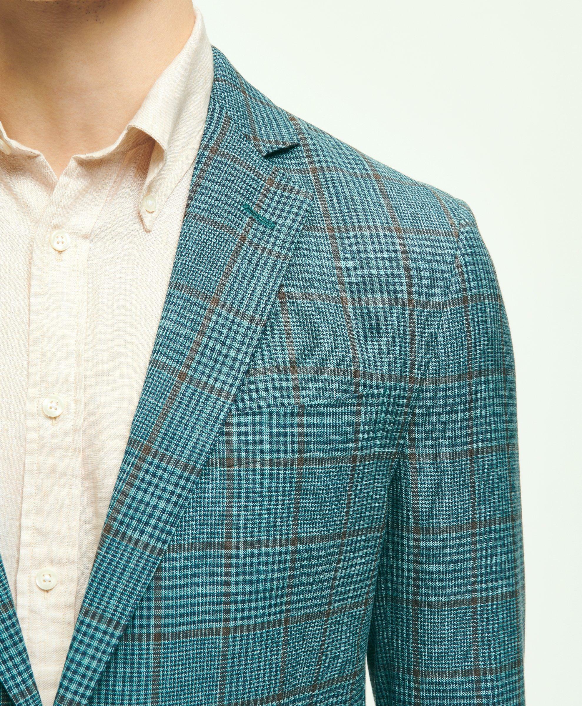 Brooks Brothers Men's Regent Classic-Fit Wool-Silk-Linen Check Sport Coat | Turquoise