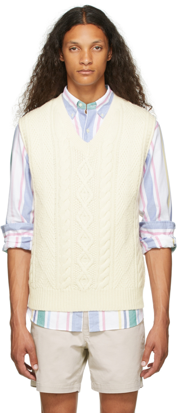 Polo Ralph Lauren Off-White Aran-Knit Wool Sweater Vest Polo Ralph Lauren