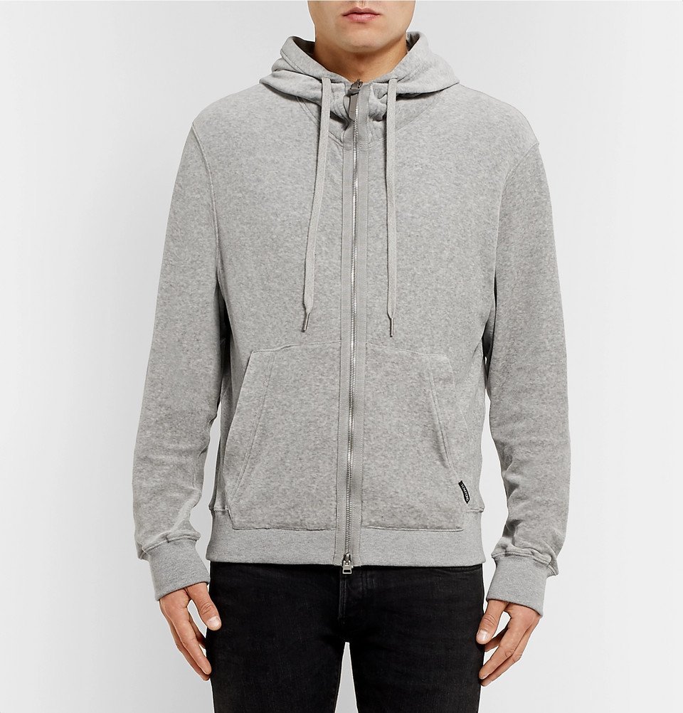 TOM FORD - Cotton-Blend Velour Zip-Up Hoodie - Men - Gray TOM FORD