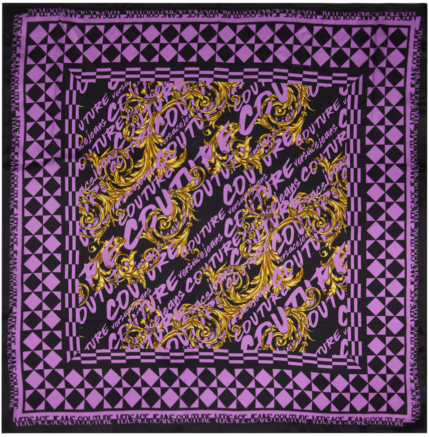 Versace Jeans Couture Black & Purple Check Scarf Versace