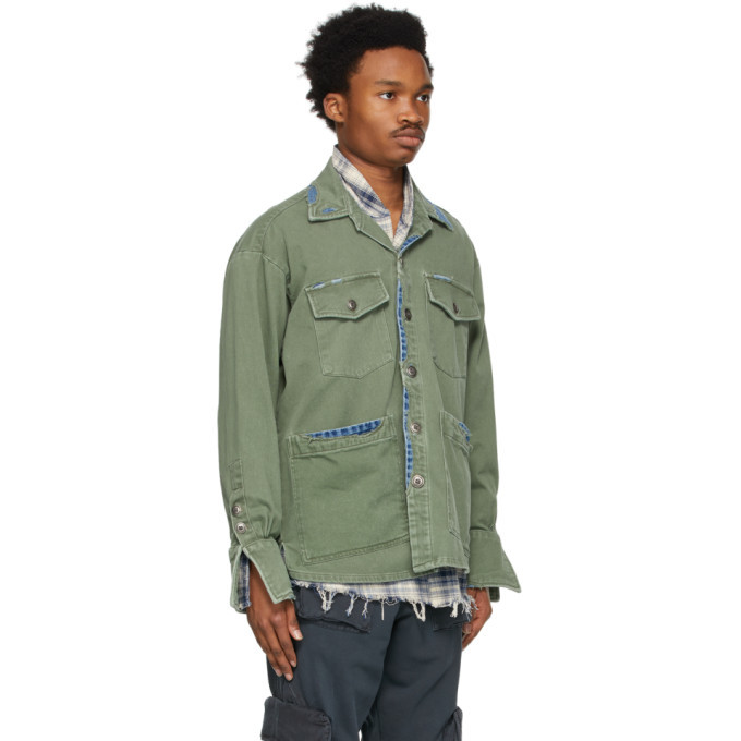 Greg Lauren Green Denim Edged Boxy Studio Jacket Greg Lauren