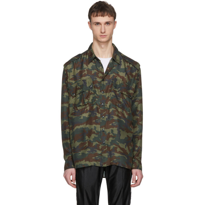 Faith Connexion Green Silk Camo Shirt 