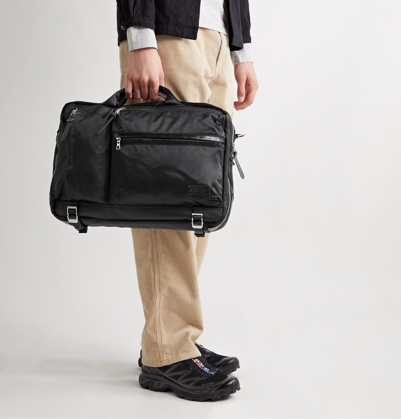 MasterPiece Lightning LeatherTrimmed NylonTwill Briefcase Black