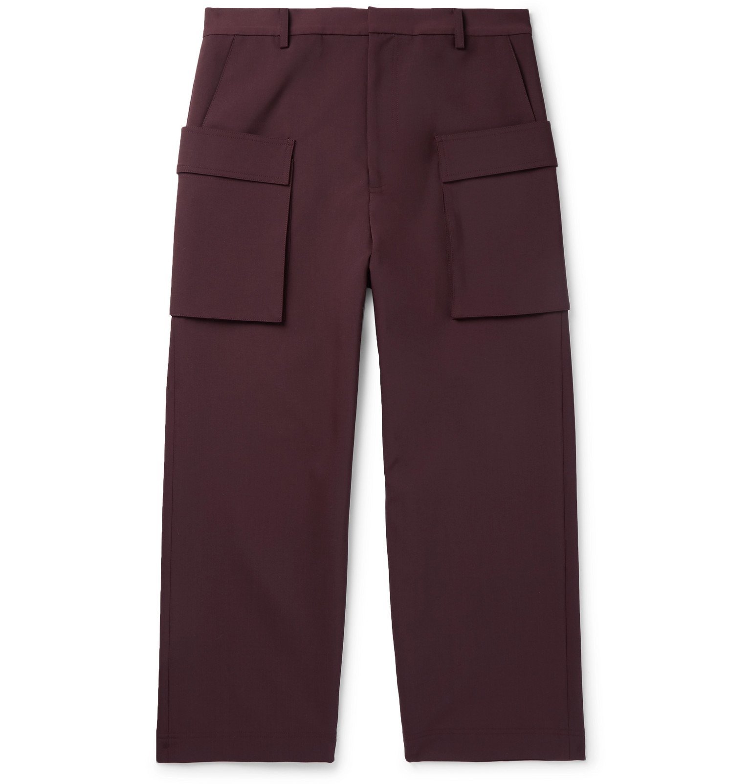 Deveaux - Wide-Leg Cropped Stretch-Knit Cargo Trousers - Burgundy ...