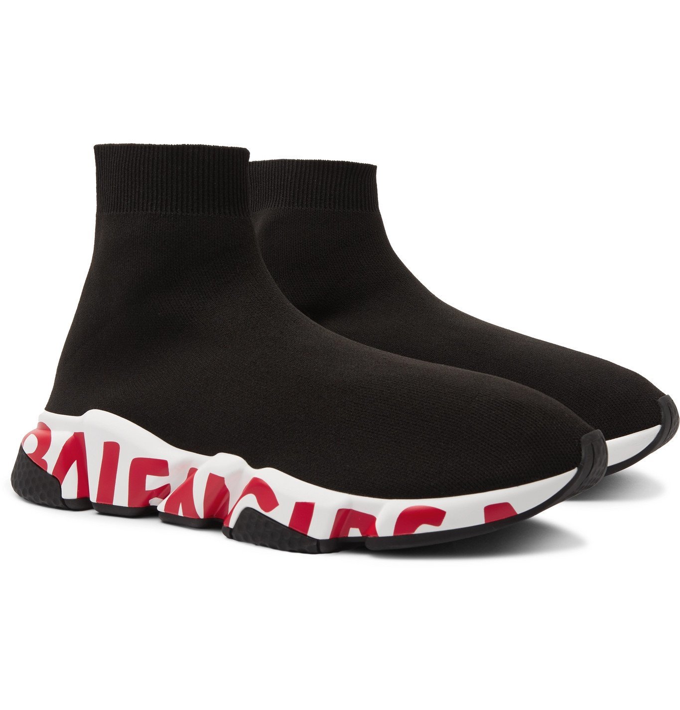 Balenciaga - Speed Sock Logo-Print Stretch-Knit Slip-On Sneakers ...