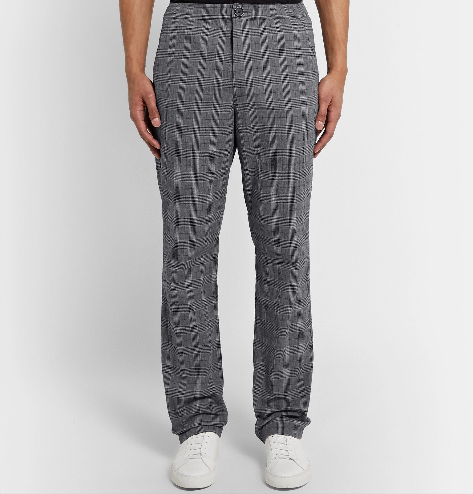 Oliver Spencer - Prince of Wales Checked Cotton-Blend Seersucker Trousers - Gray