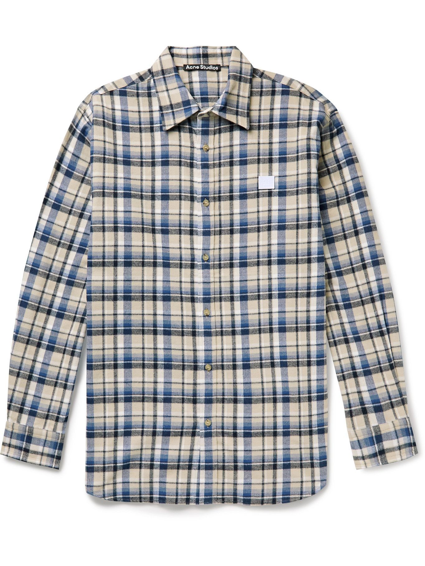 ACNE STUDIOS - Logo-Appliquéd Checked Cotton-Flannel Shirt - Blue Acne ...