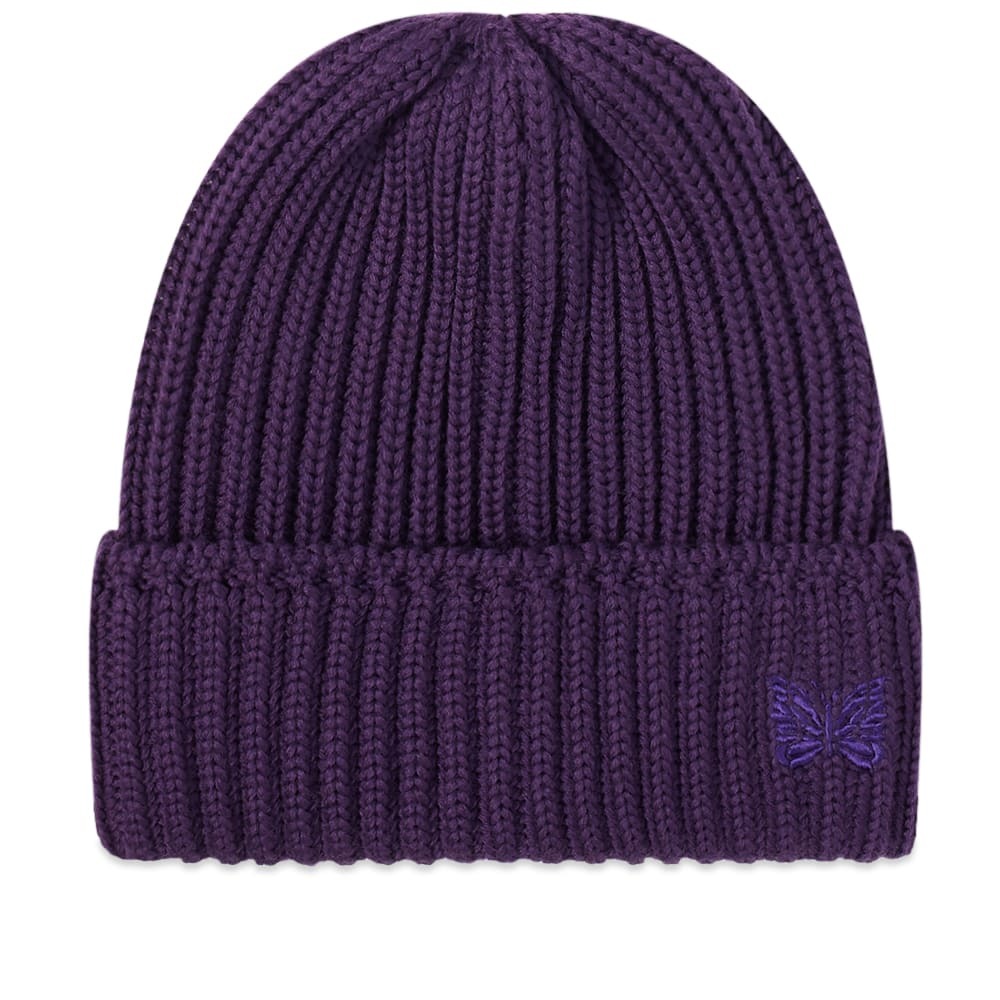 Needles Men's Merino Wool Beanie Hat in Purple Needles