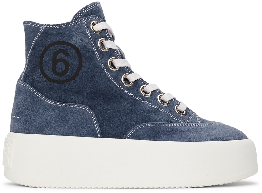 blue suede platform sneakers