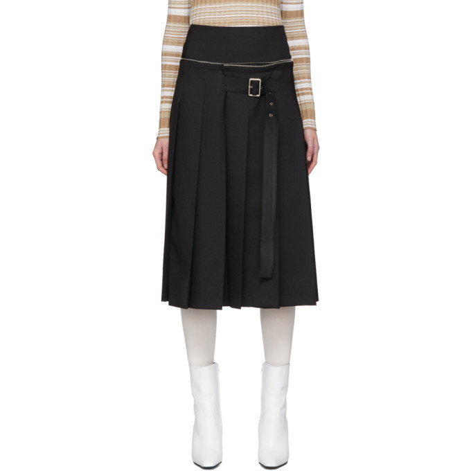 We11done Black Unbalanced Pleats Mid-Length Skirt We11done