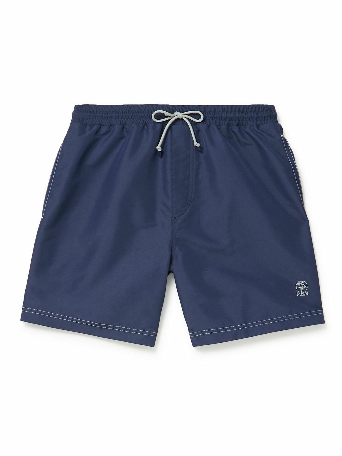 Brunello Cucinelli LongLength LogoEmbroidered Swim Shorts Blue