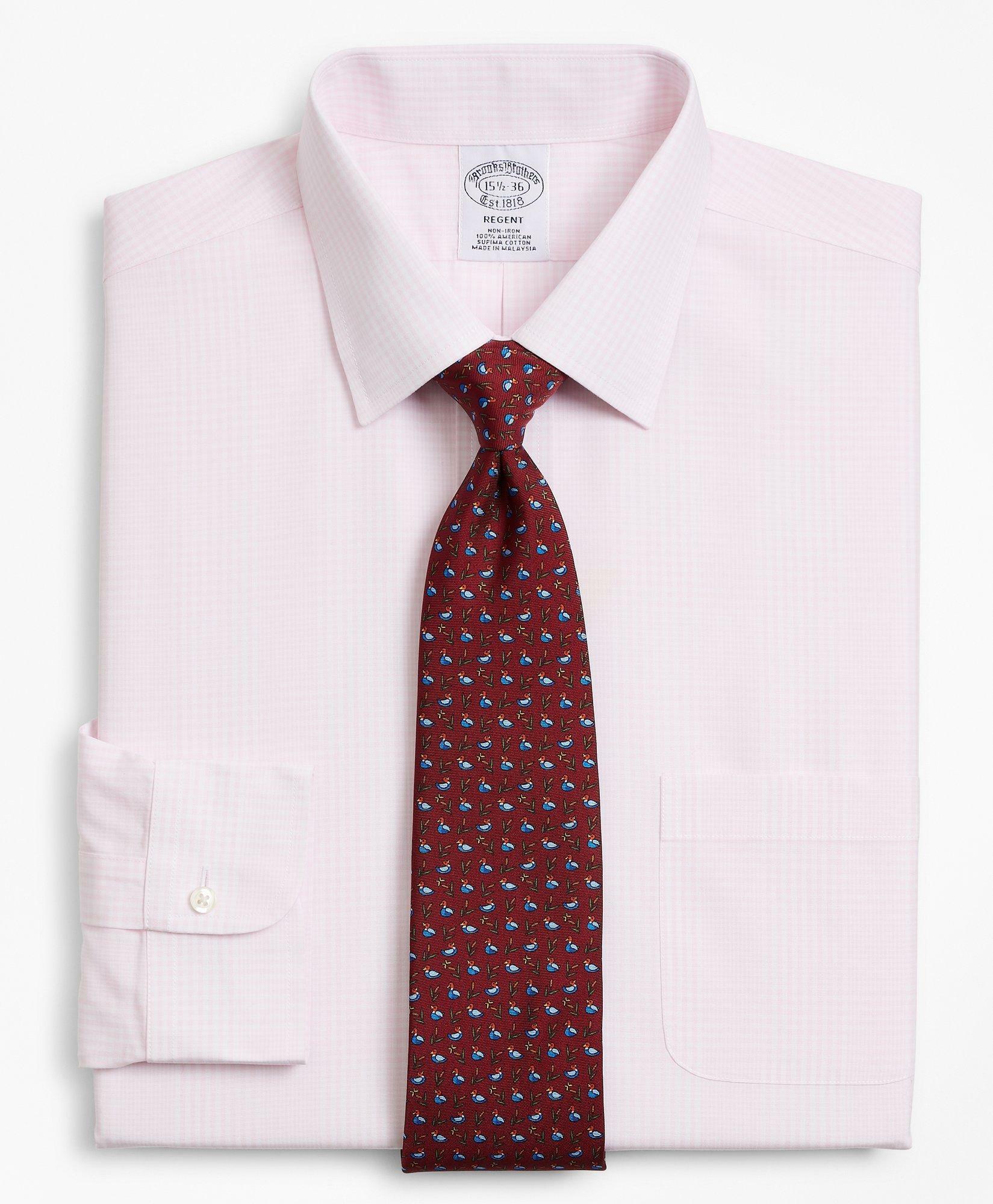 Brooks Brothers Men's Regent Regular-Fit Dress Shirt, Non-Iron Glen Plaid | Pink
