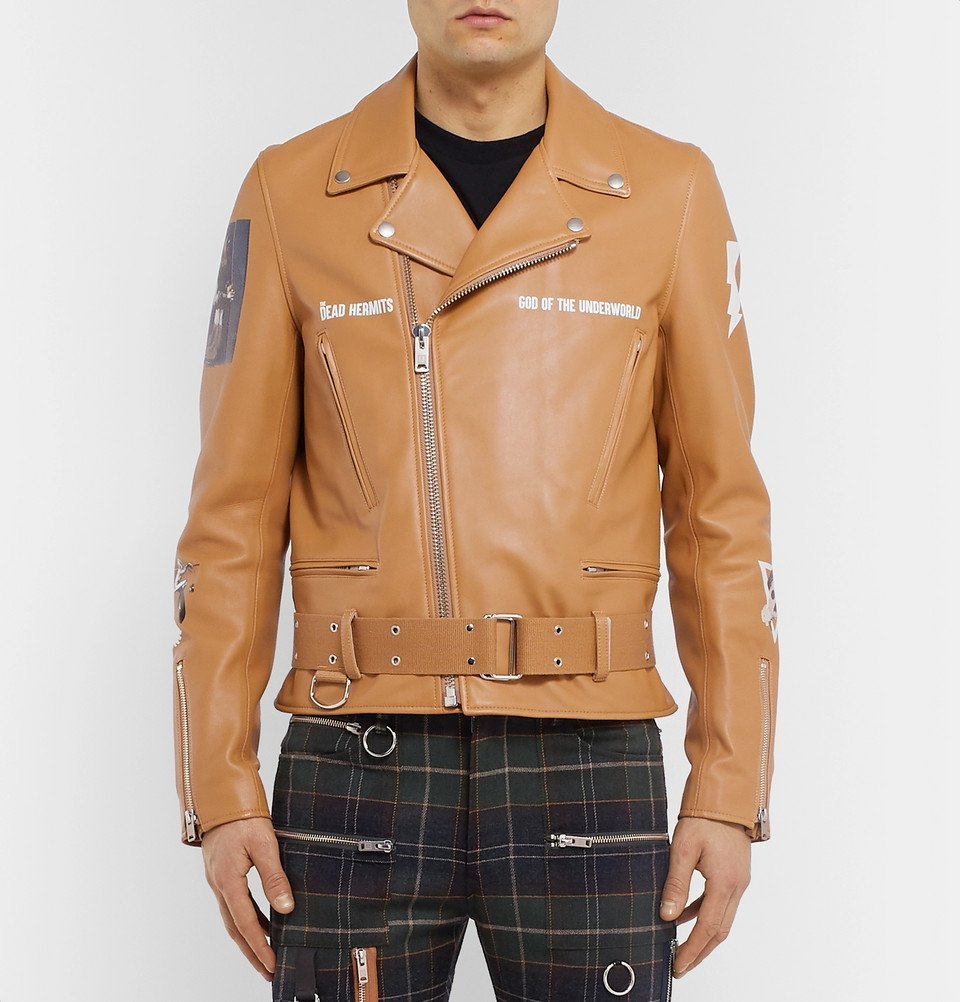 Undercover - Slim-Fit Printed Leather Biker Jacket - Brown Undercover