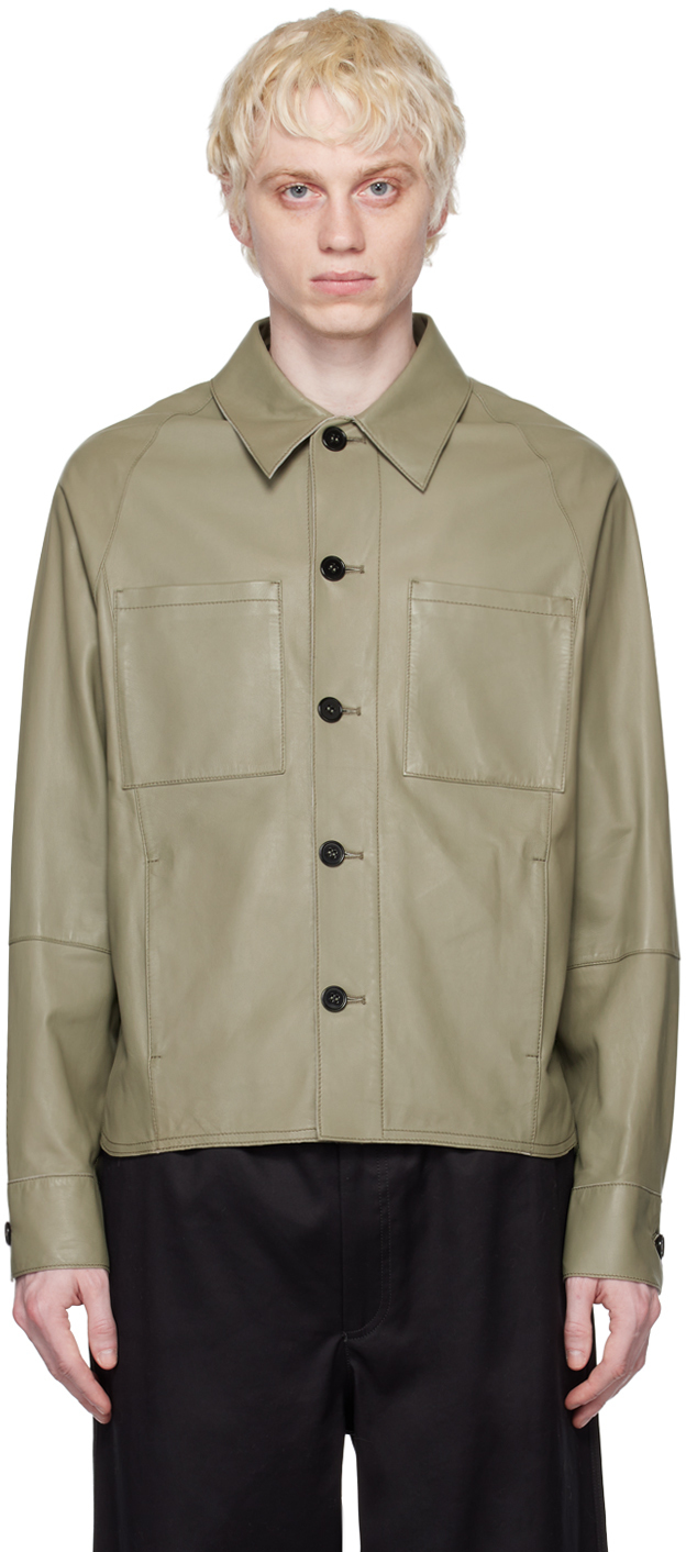 Emporio Armani Khaki Patch Leather Jacket