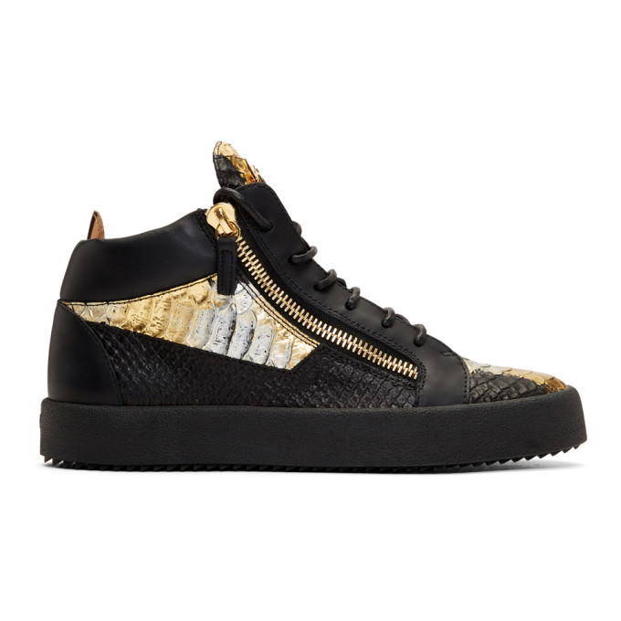 Giuseppe Zanotti Black and Gold May London Kokis High-Top Sneakers ...
