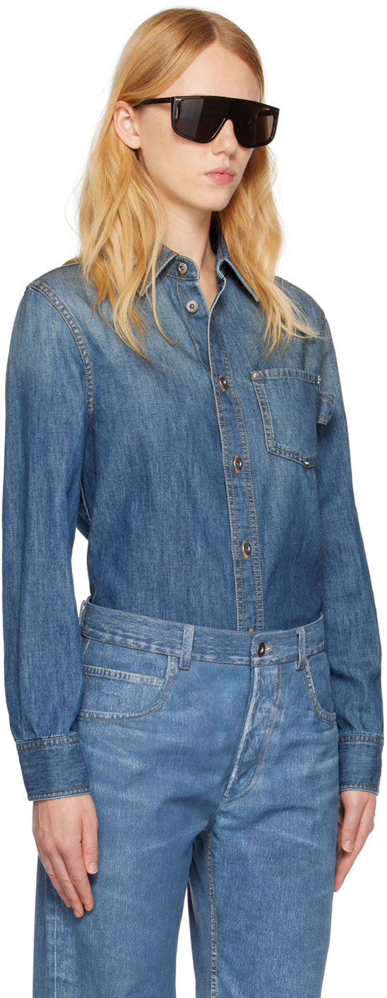 Bottega Blue Spread Collar Denim Shirt Bottega