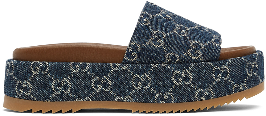 Gucci Blue Denim Platform Slide Sandals Gucci