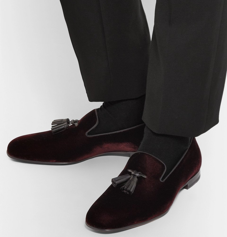 TOM FORD - William Leather-Trimmed Velvet Tasselled Loafers - Men -  Burgundy TOM FORD