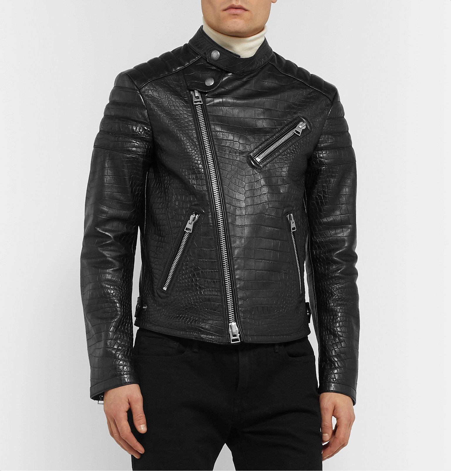 TOM FORD - Slim-Fit Croc-Effect Leather Biker Jacket - Black TOM FORD
