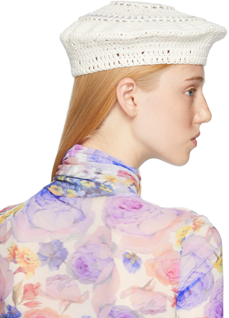 GANNI White Crochet Beret GANNI