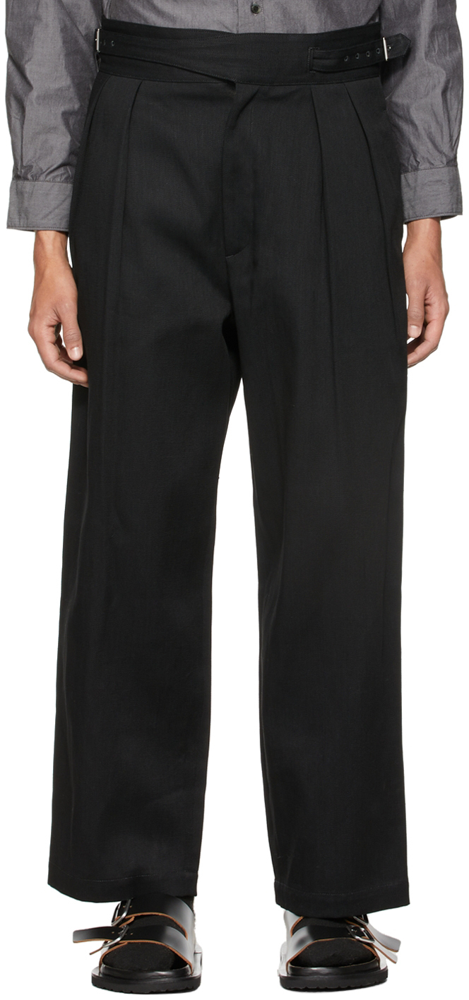 Kuro Black Wide Gurkha 2Tuck Trousers Kuro