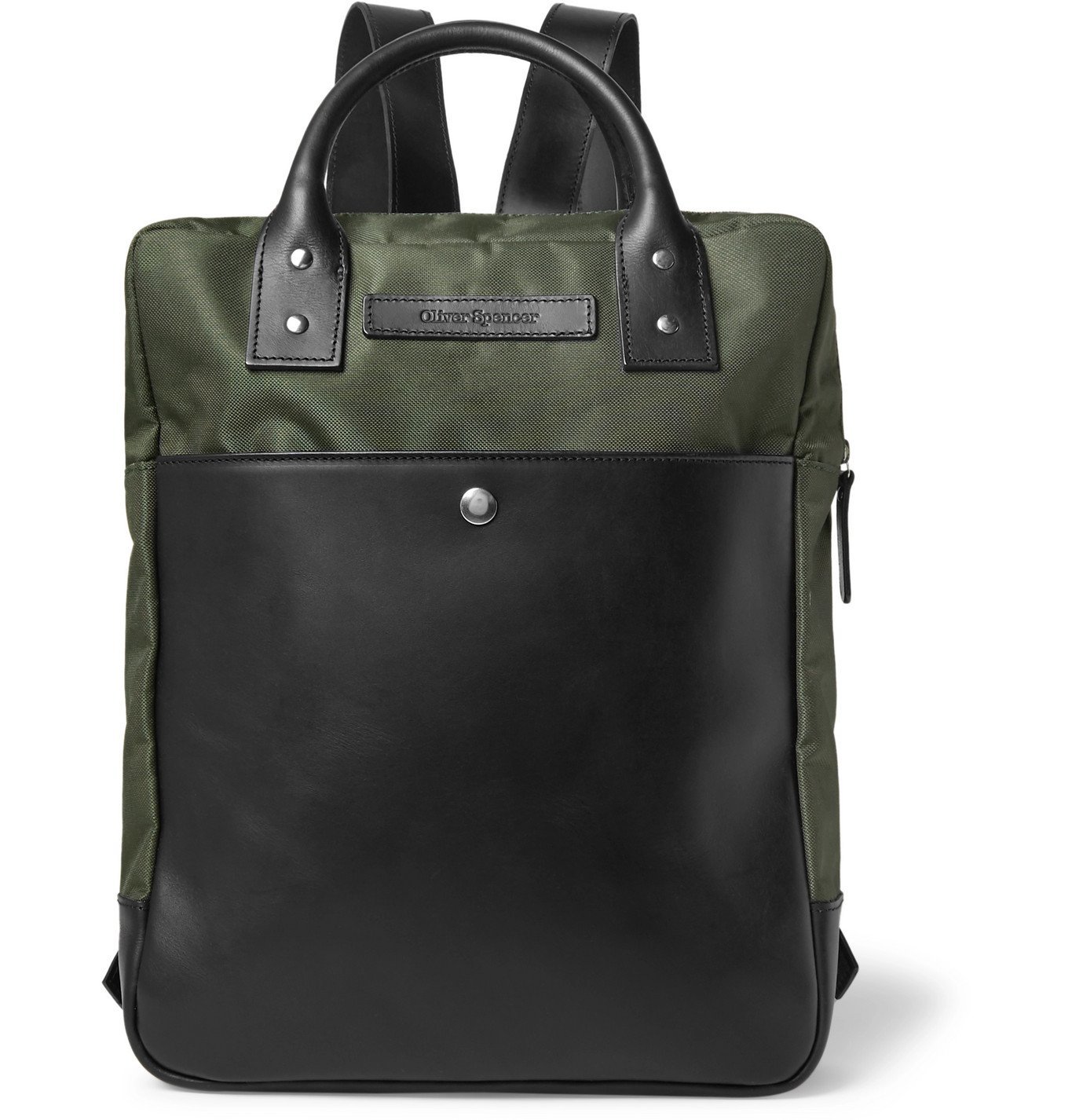 Oliver Spencer - Leather-Trimmed Nylon Backpack - Green