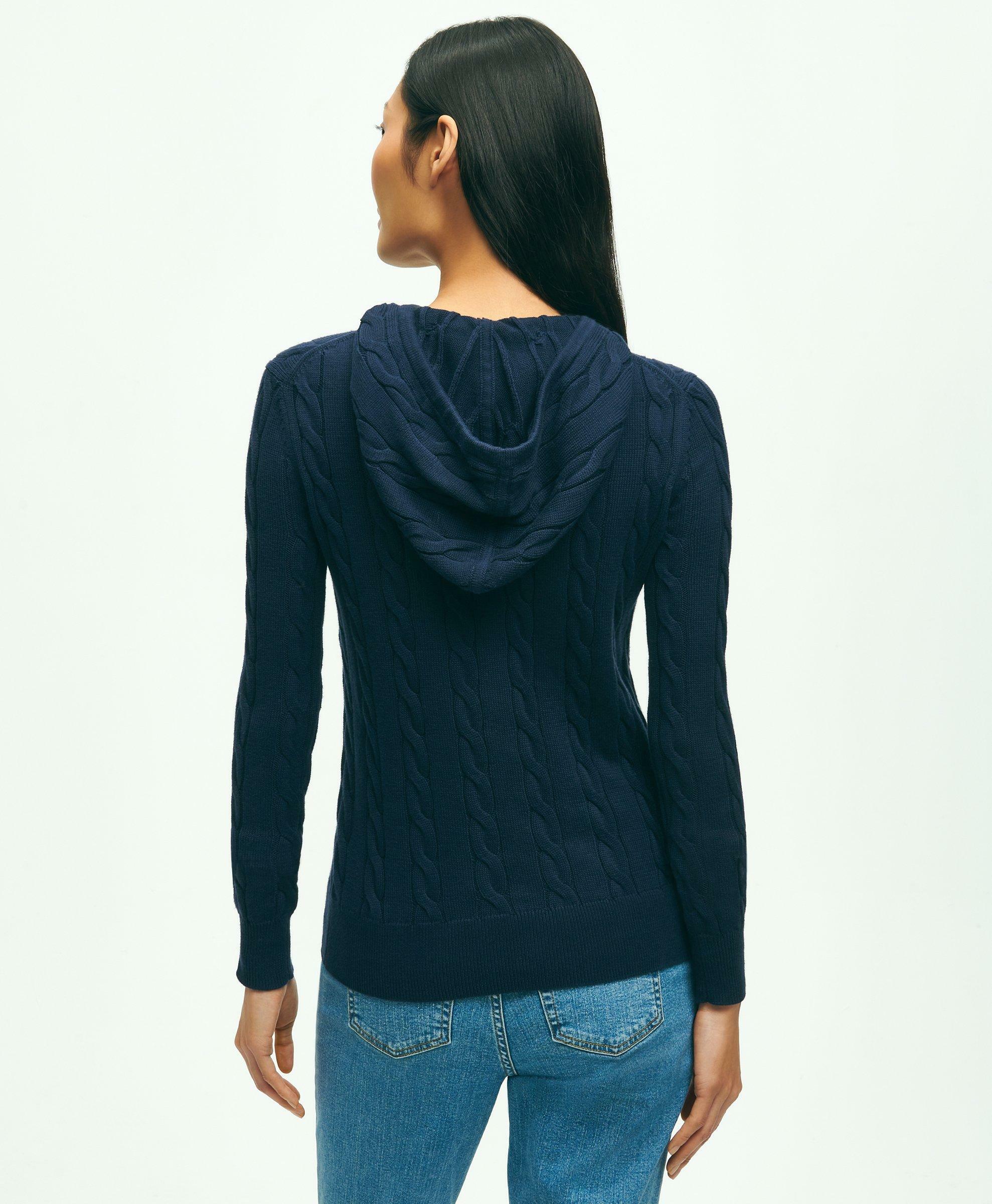 Brooks Brothers Women's Cotton Cable-Knit Hoodie | Navy