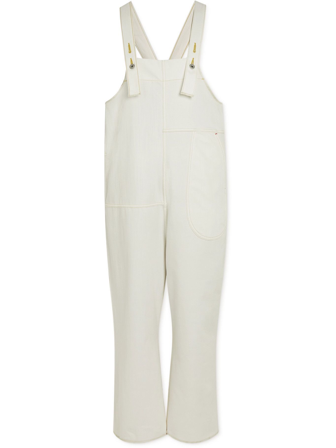 KAPITAL Mottainai WideLeg Cropped Denim Overalls White KAPITAL