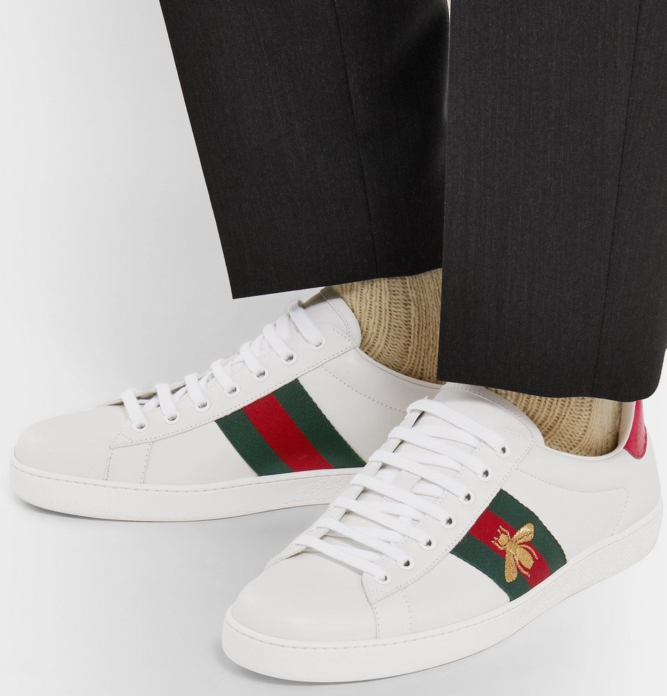 Gucci - Ace Watersnake-Trimmed Embroidered Leather Sneakers - Men ...